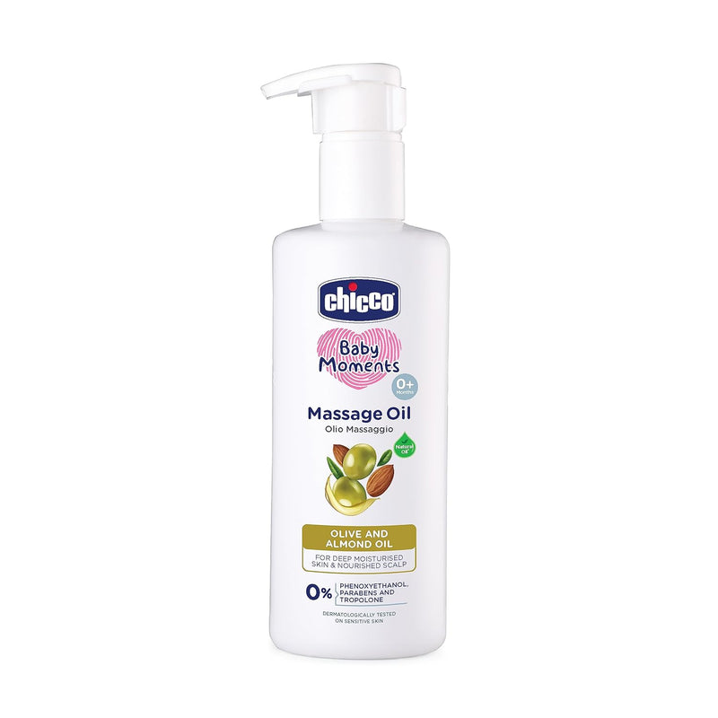 Chicco Baby Massage Oil, Non-Sticky With Natural Ingredients, No Phenoxyethanol & Parabens, Almond (300Ml)