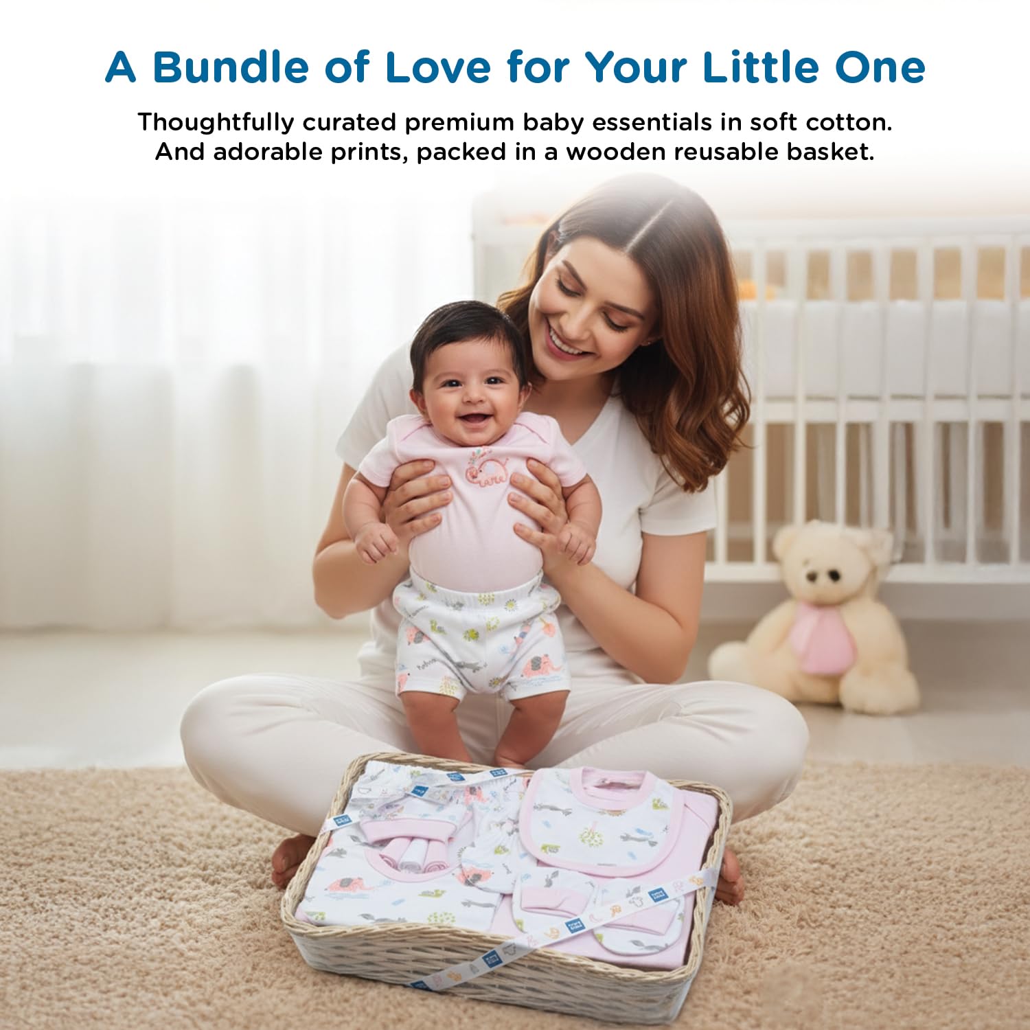 Mee Mee New Born Baby Gift Set | Soft Cotton Clothing Essentials for Infants/Baby Girls, Boys | Baby Shower Clothing Hamper| Ideal Gift for New Born Baby | 8 Pieces | (Square, Pink)