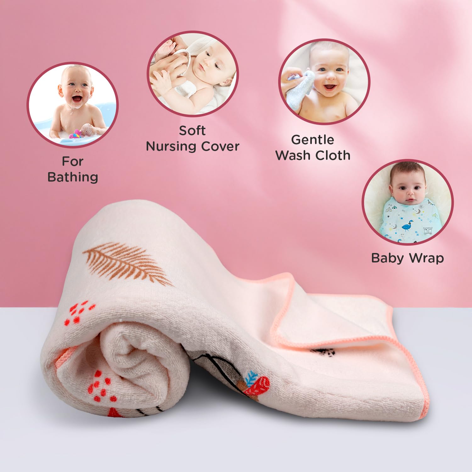 Mee Mee Micro Fiber Baby Bath Towel for New Born | Wash Cloth, Quick Absorbent, Extra Soft Cotton Towels for Kids/Toddlers/Infants/Babies, Pack of 1, Pink