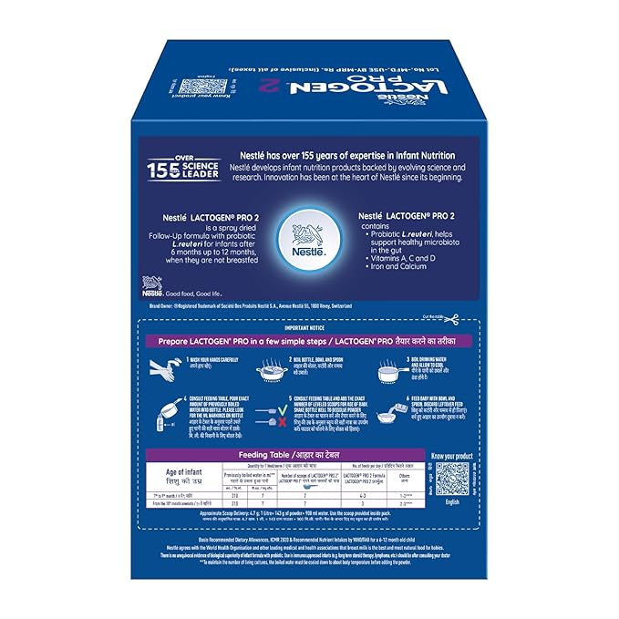 Lactogen Pro 2 Powder, Follow-Up Formula With Probiotic, Infant, After 6 Months Up To 12 Months, Bag-In-Box Pack, 1.2Kg (3 Units*400G)