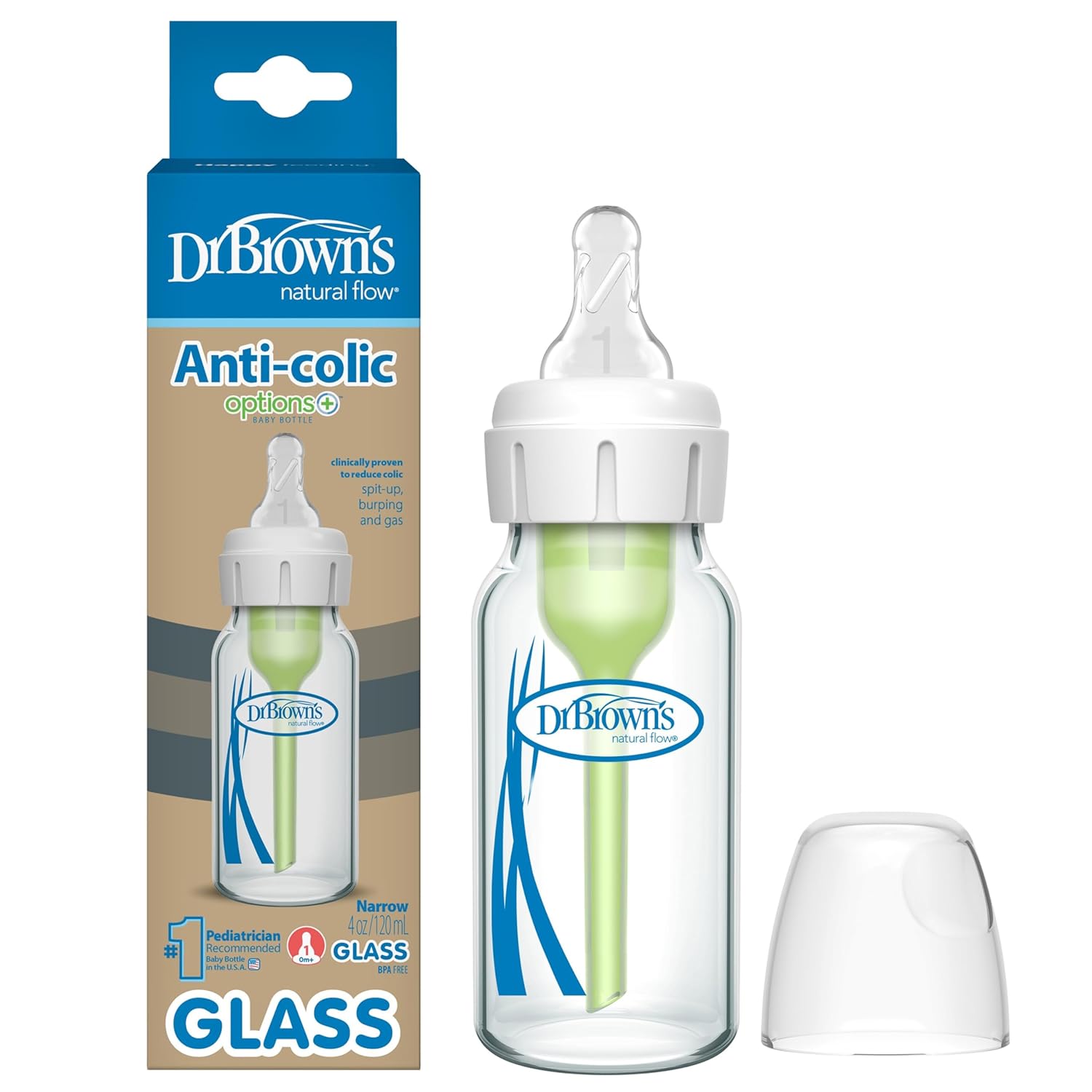 Dr. Brown's Natural Flow Options+ Narrow Neck Glass Baby Bottle  (120ml)