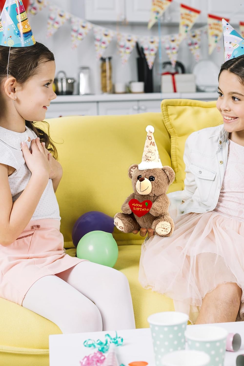 Webby Plush Birthday Teddy Bear with Heart Shape Happy Birthday Printing (Brown)