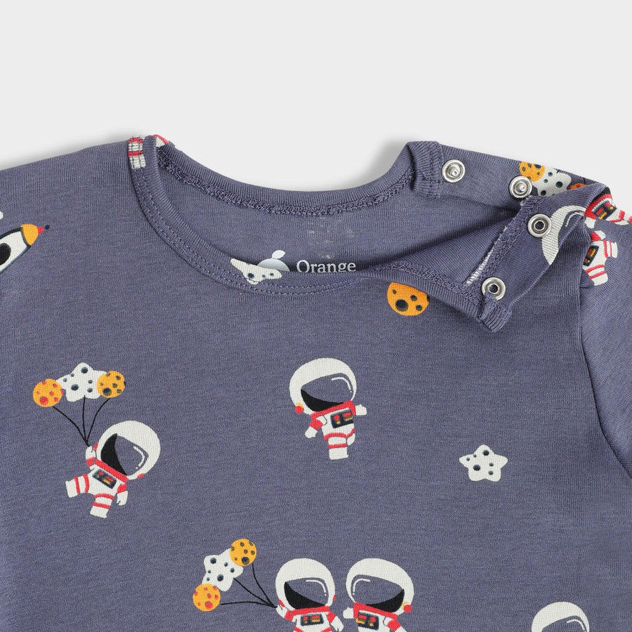 Multicolour Space Explorer Print Cotton Full Sleeves Bodysuit