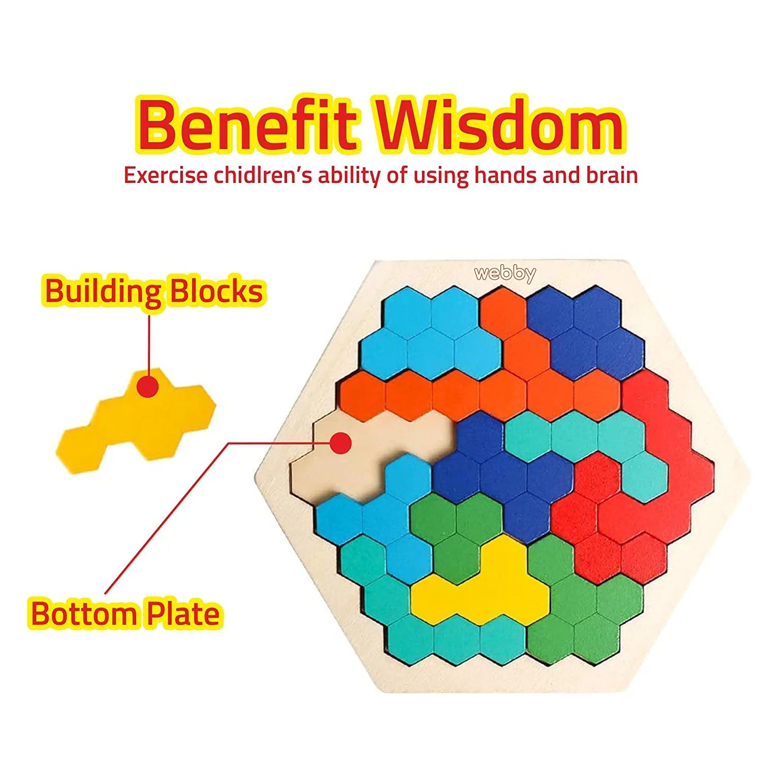 Webby Hexagonal Wooden Tetris Brain Teaser Puzzle