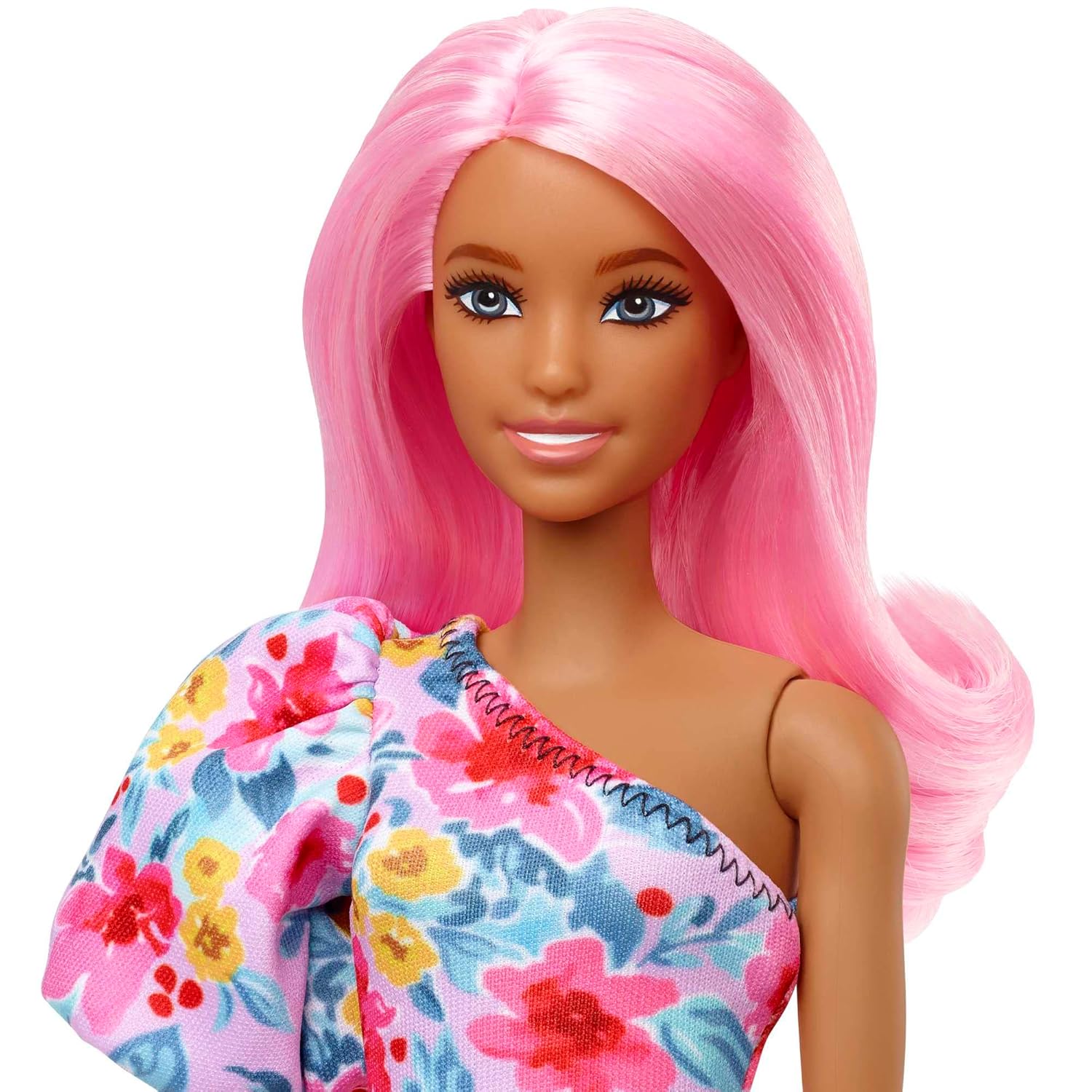 Barbie Fashionistas Doll 189 Pink Hair Off-Shoulder Floral Dress Sunglasses Prosthetic Leg Sneakers