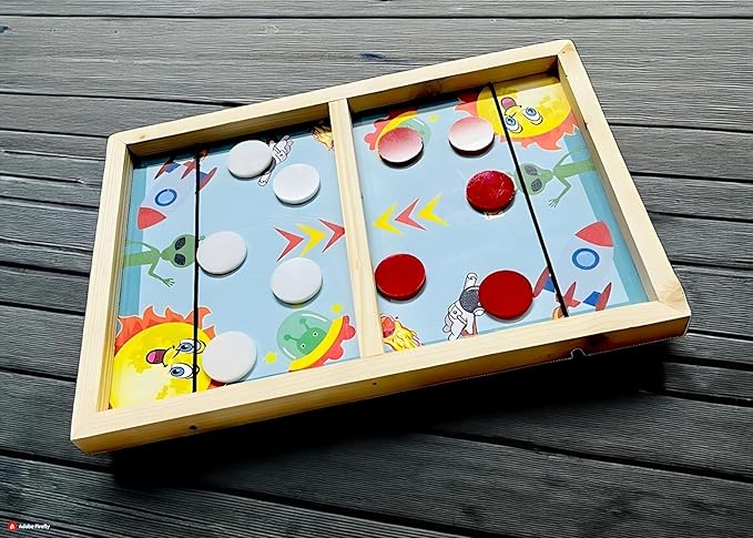 Fastest Finger First Wooden Hockey Sling Puck Board Game for Kids & Adults Perfect Game for Family Fun Night Test Your Speed and Accuracy