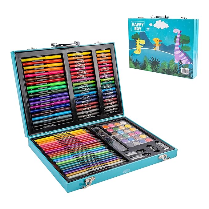 128 Pieces Art Set for Kids and Adults with Colored Pencils, Watercolor Pens, Oil Pastels, Crayons, Paints, Drawing Papers, Brushes, and Tools in a Portable Storage Case