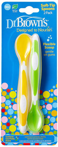 Dr Brown's Twin Pack Soft-Tip Spoon, Yellow/Green
