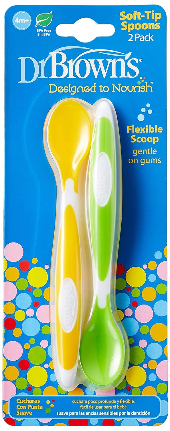 Dr Brown's Twin Pack Soft-Tip Spoon, Yellow/Green