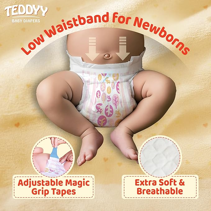 Premium Teddyy Baby Diapers Tapes Premium New Born 66 Count (Pack Of 1), 2-5 Kgs, High Absorbency, Anti - Bacterial (Up To 5 Kg)  NB66