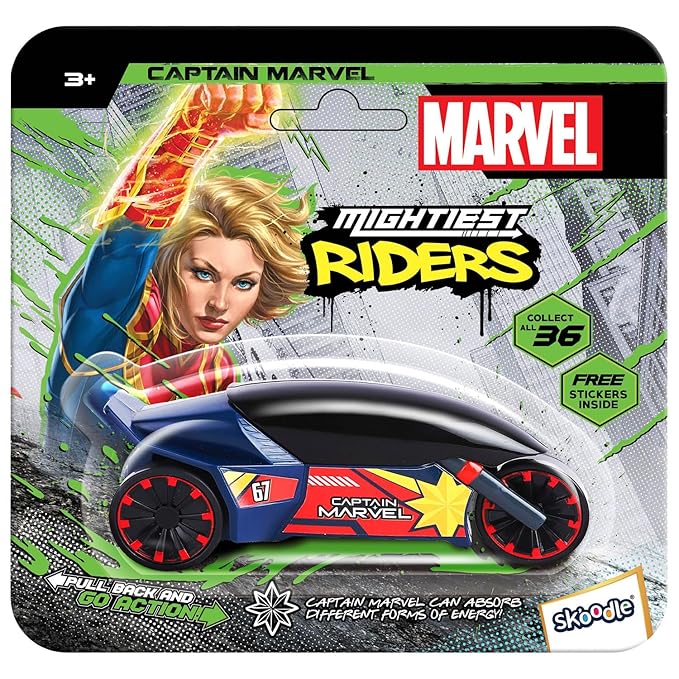 SKOODLE Marvel Pull-Back Rider Bike for Kids - Captain Marvel Motorcycles, Marvel Inspired Toy Bikes with Sturdy and Long-Lasting Construction, Enhances Motor Skills & Fun Vehicle Toy for Gift - Blue
