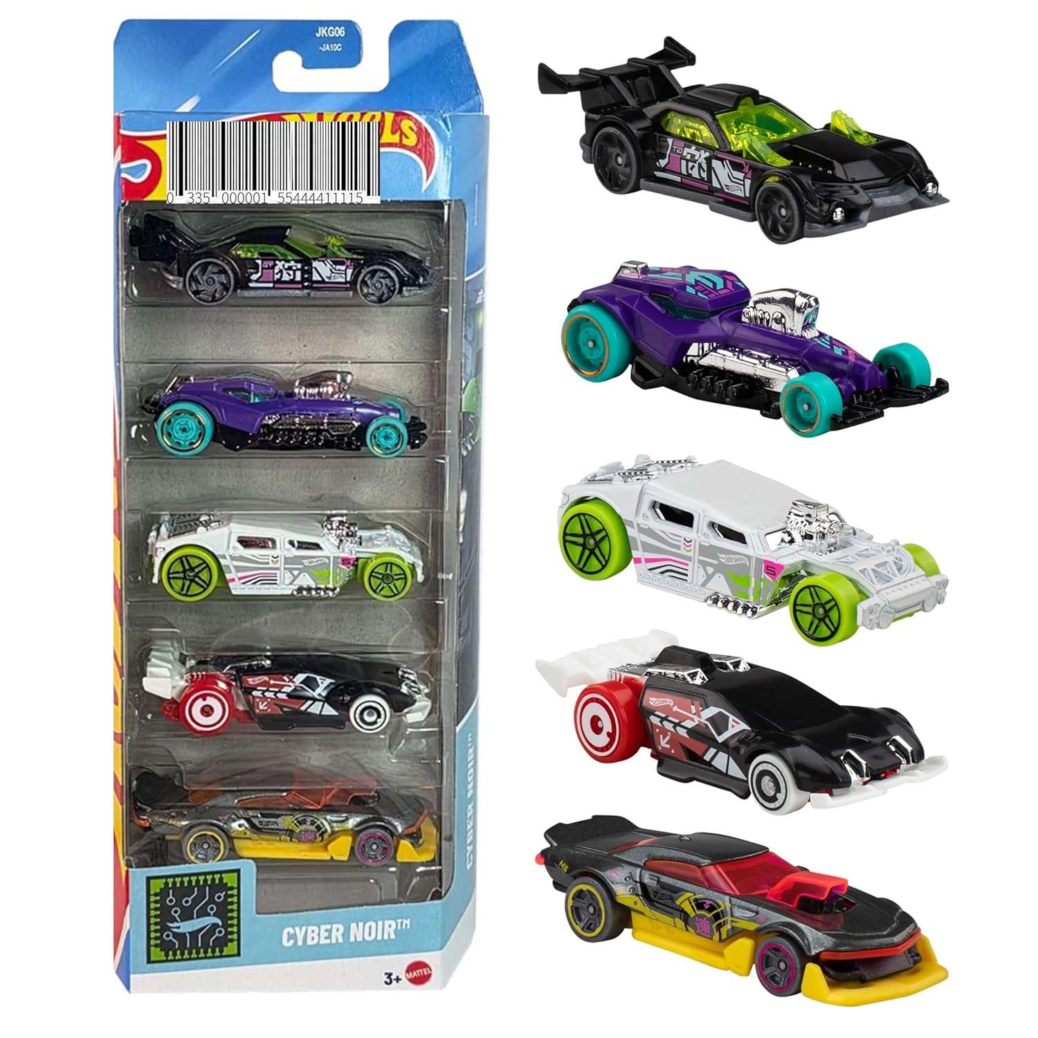 HW Pack of 5 Diecast 1:64 Toy Cars for Boys, Girls and Collectors - Best Gift Item (HW Cyber Noir)
