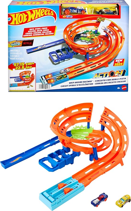 Hot Wheels Circuit looping of the extreme, Box Circuit 2 Cars in scale 1/64, Easy to Store, HTK17