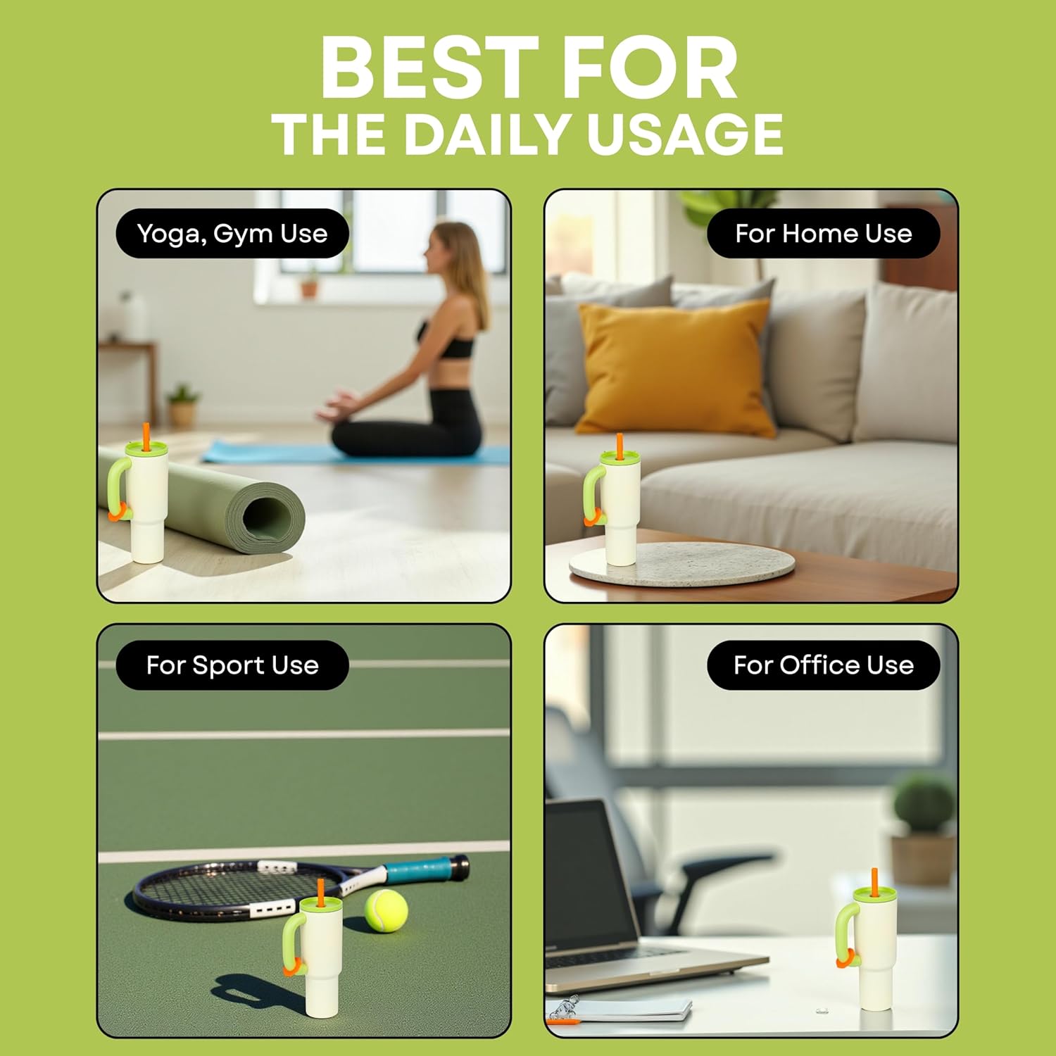 Cpensus 1200Ml Stainless Steel Tumbler With Lid And Straw, Hot And Cold With Handle, 100% Leak Proof Mug Cupholder For Travelling, Gym (Cream + Green)