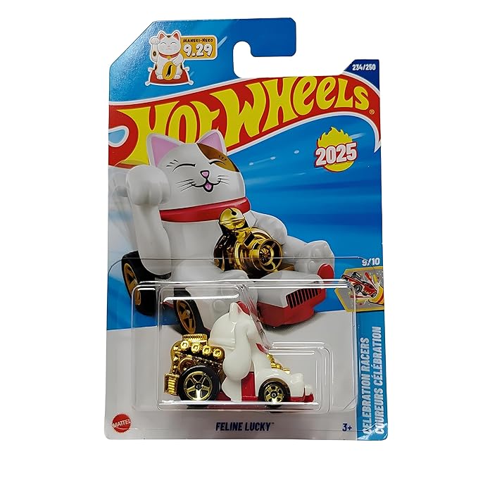 Hot Wheels Feline Lucky White HYW52 - Celebration Racers 2025 - Lucky Cat in 1:64 Scale - Collector's Vehicle