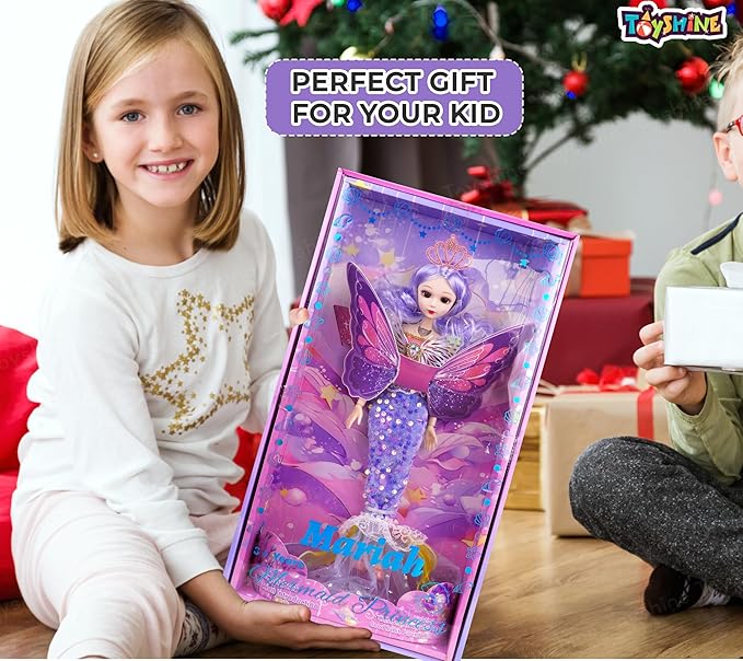 Toyshine 13" Musical Mariah Fashion Doll with 3D Eyes, Folding Hands & Glittering Dress Pretend Play Gift for Girls Kids Role Play Toy for Age 3+, Blue