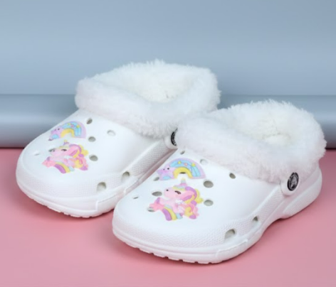 Kids Winter Unicorn Fur Clogs – White