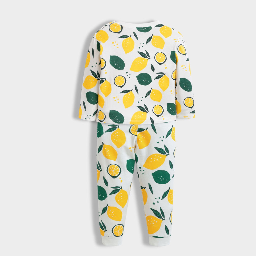 Multicolour Lemon Joy Print Cotton Full Sleeves T-Shirt & Pant Set