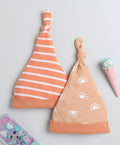 Orange Baby Girls Knotted Cap Pack Of 2