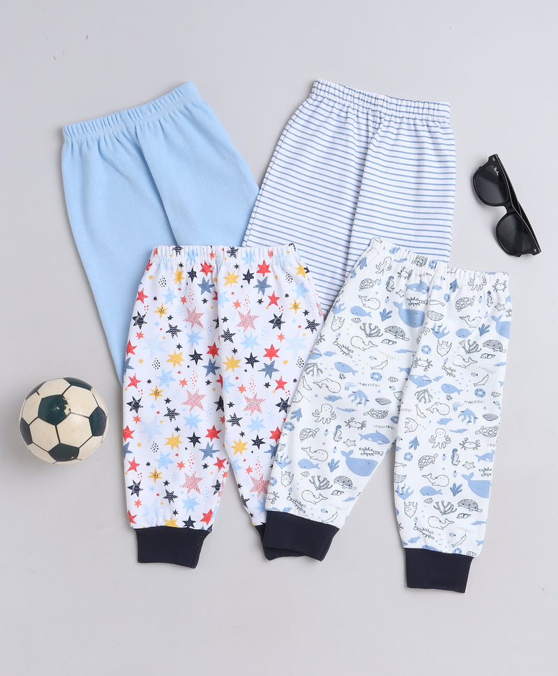 Sky Blue & White Full Length Boys Pyjamas Pack Of 4