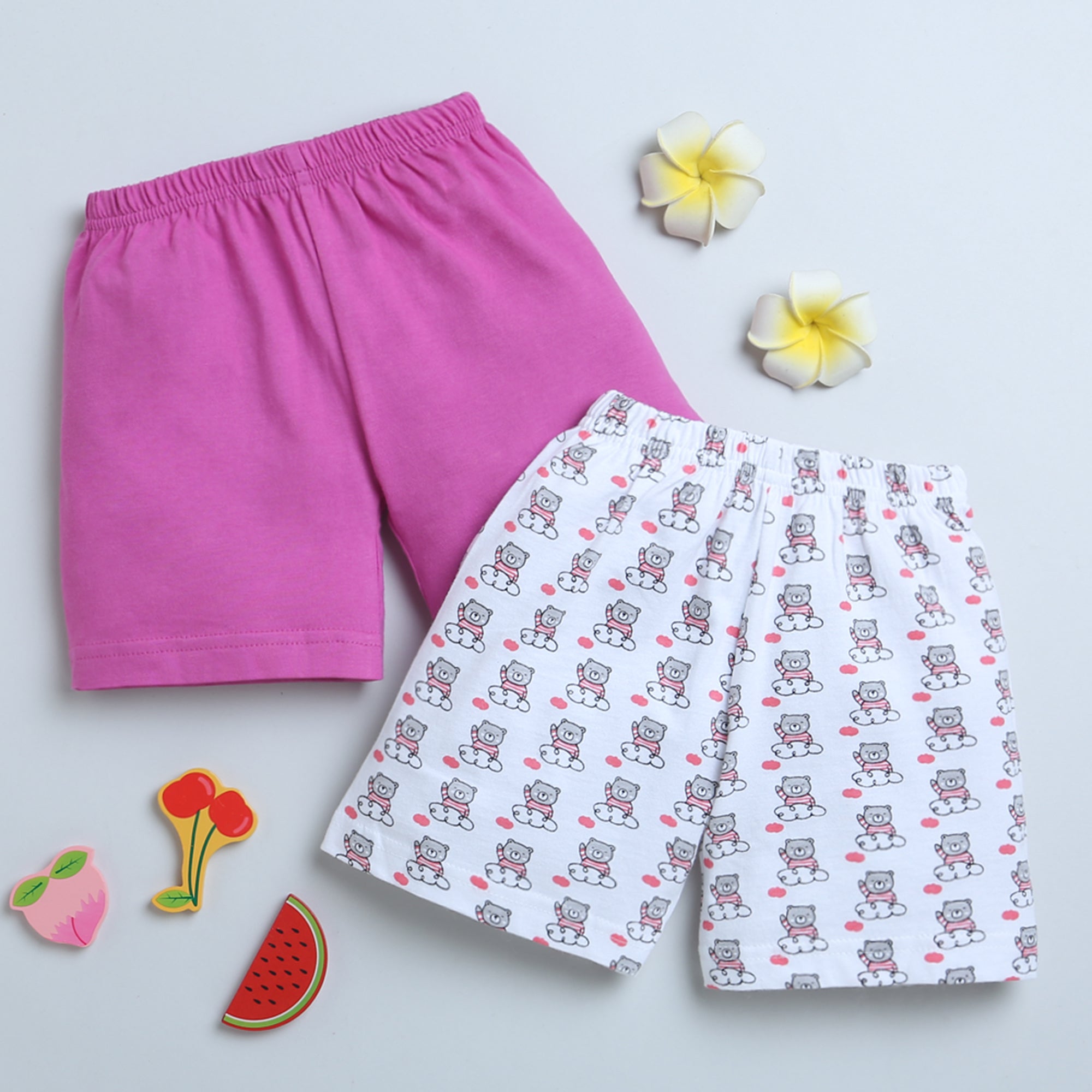 Purple & White Girls Shorts Pack Of 2