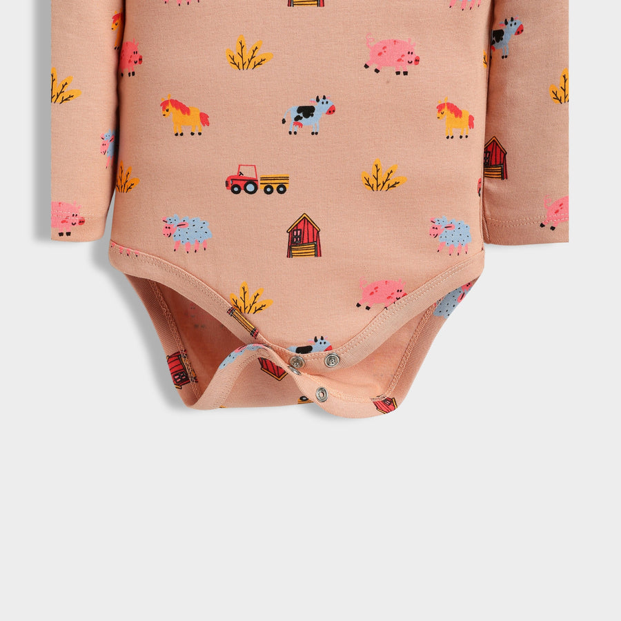 Multicolour Farm Animals Print Cotton Full Sleeves Bodysuit