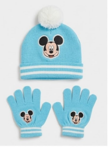 Kids Mickey Knitted Winter Hat & Gloves Set – Blue