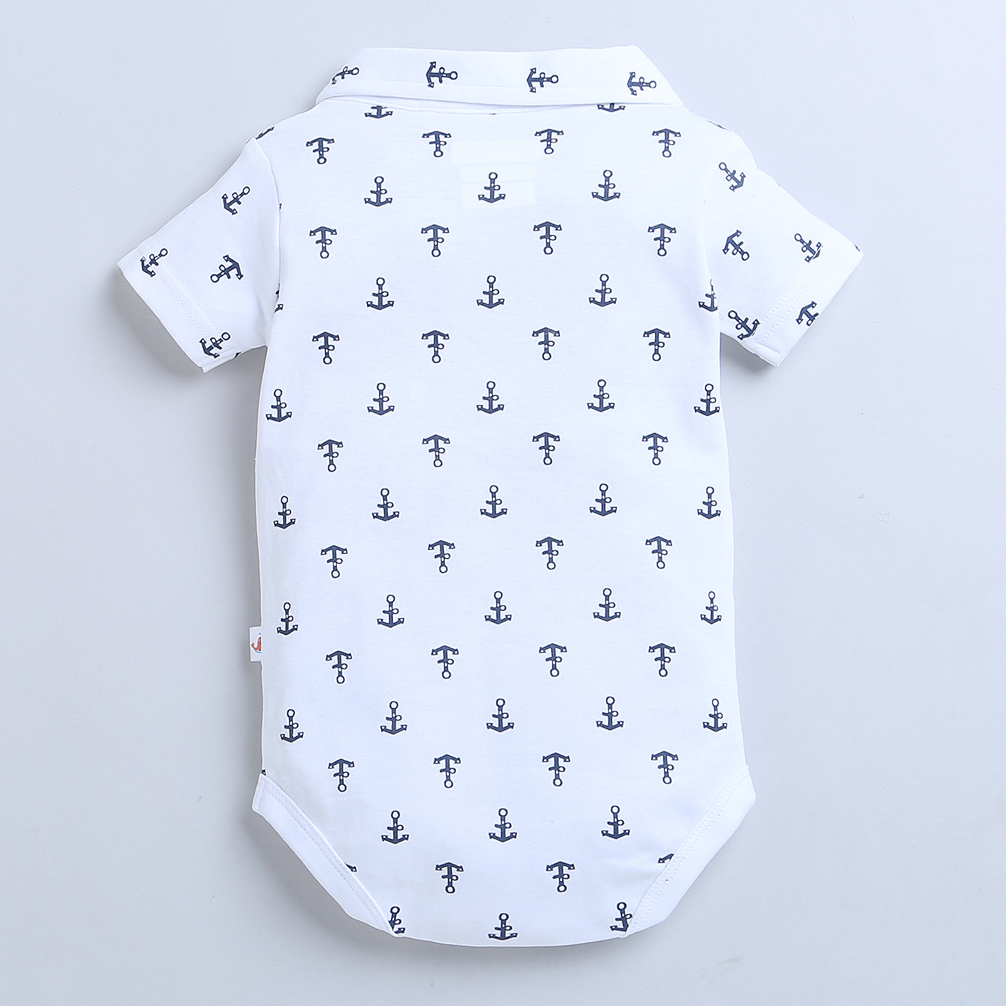 Navy & White Boys Half Sleeves Bodysuit & Short Set With Bow Suspender & Cap