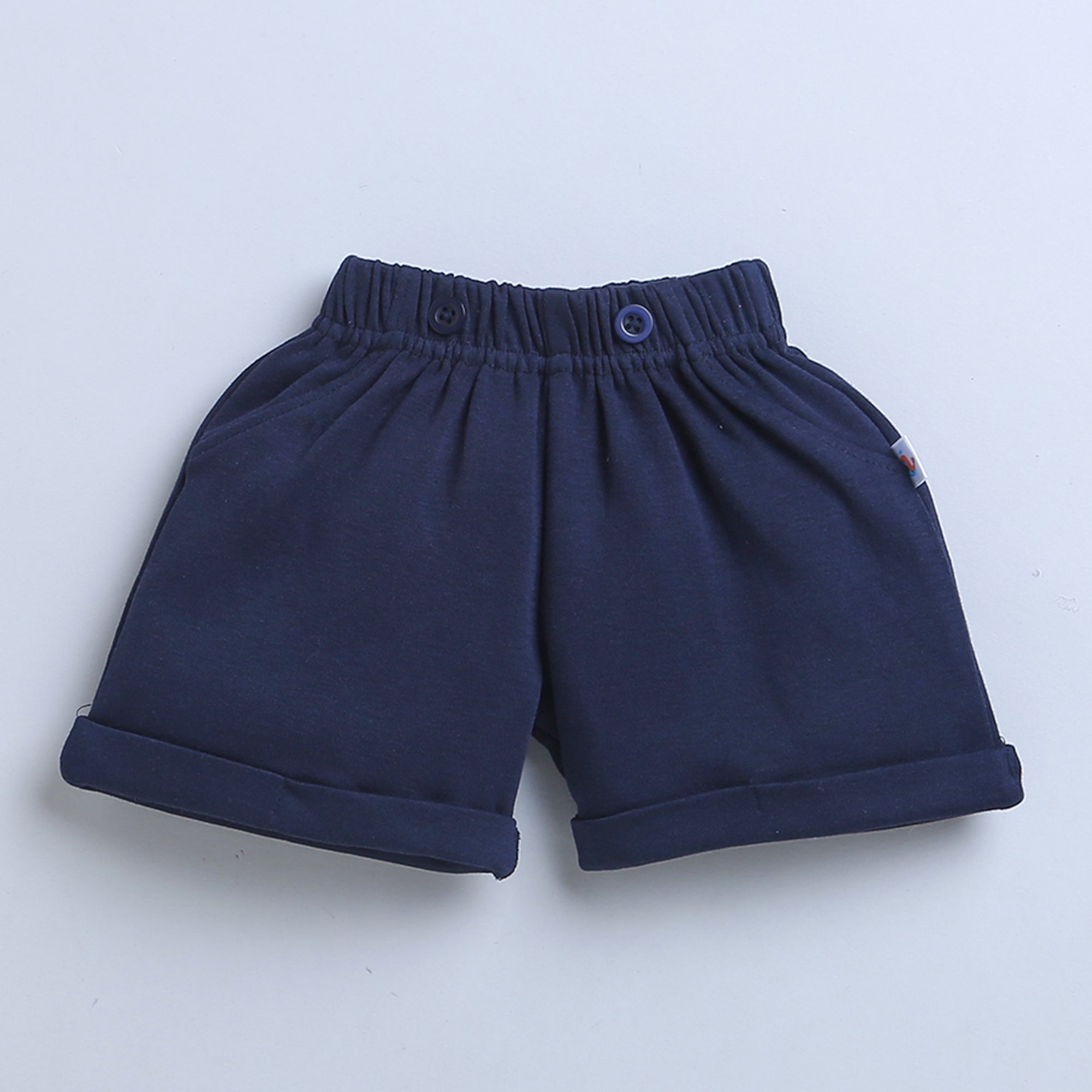 Navy & White Boys Half Sleeves Bodysuit & Short Set With Bow Suspender & Cap