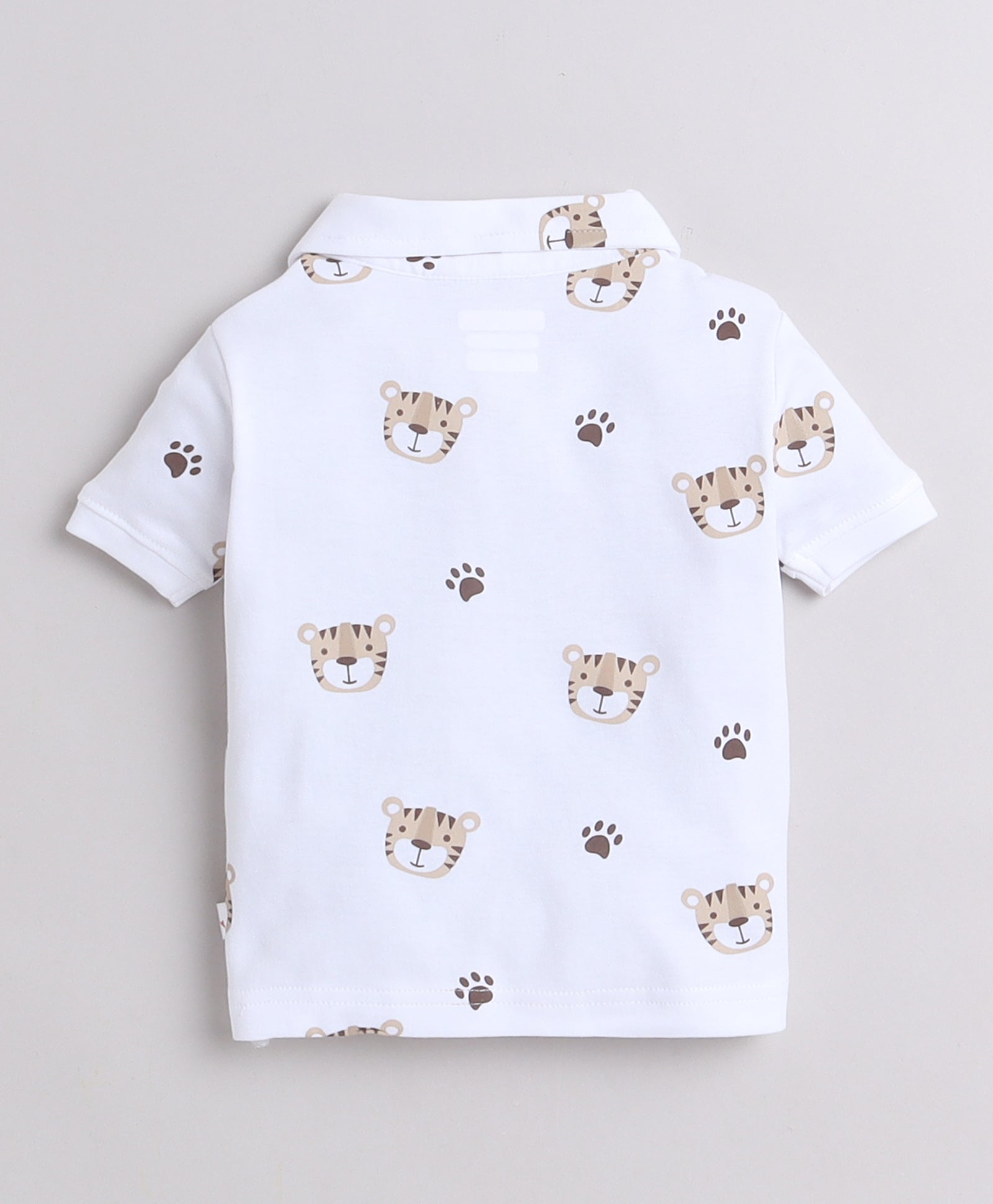 White & Brown Boys Half Sleeves T-shirt & Short Set With Bow Suspender