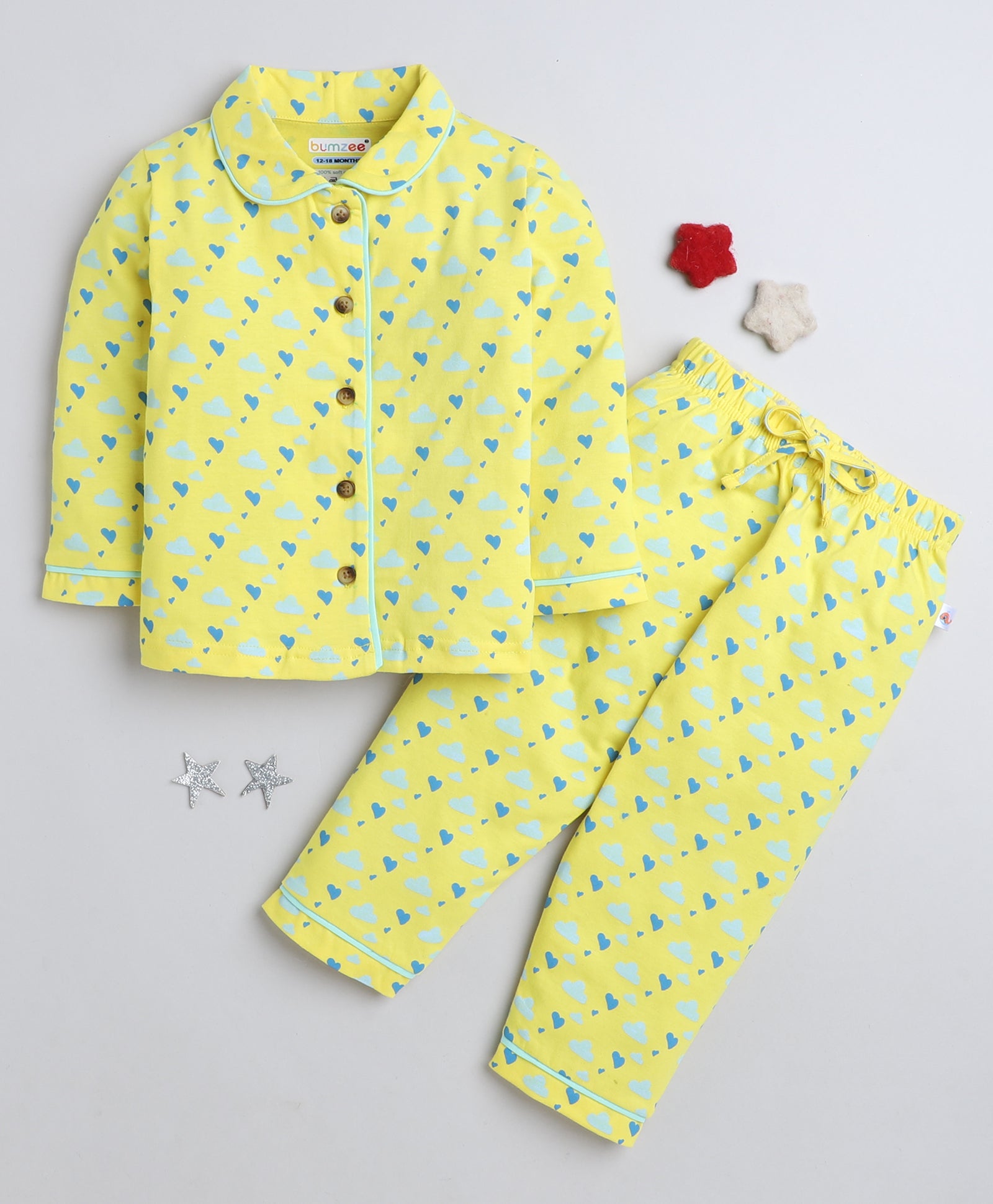 Yellow Girls Full Sleeves Cotton Night Suit