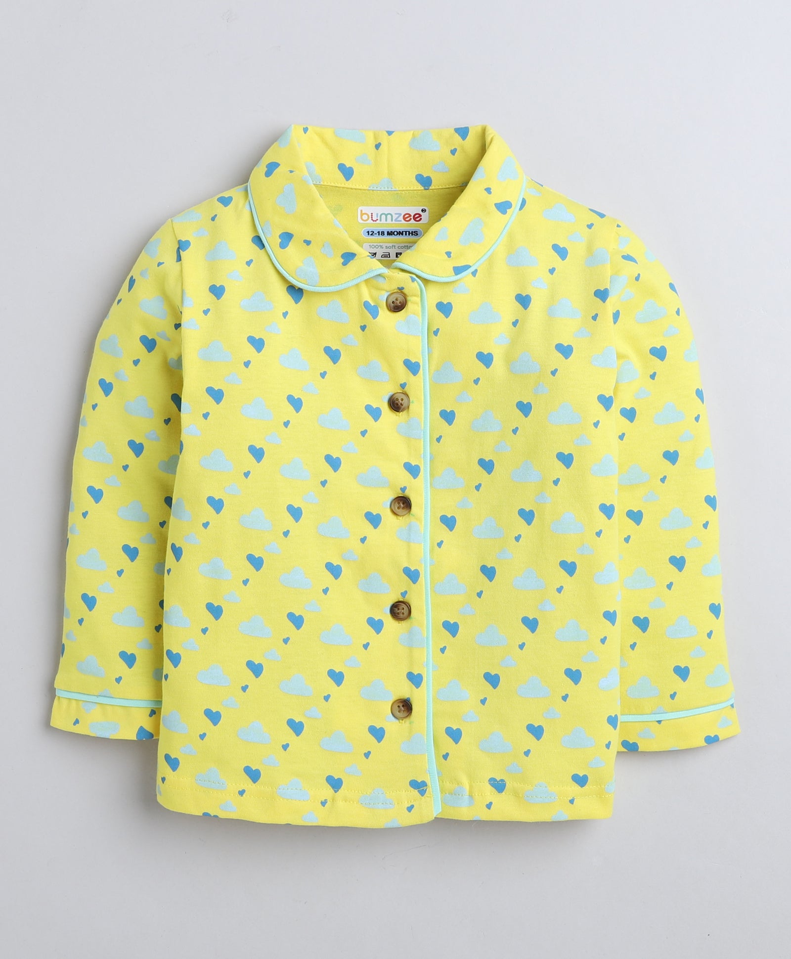 Yellow Girls Full Sleeves Cotton Night Suit