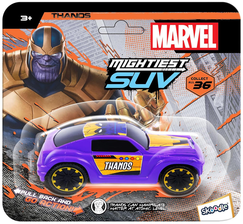 SKOODLE Kid Marvel Pull-Back SUV - Thanos Edition, Marvel Inspired Toy Bikes with Sturdy and Long-Lasting Construction, Enhances Motor Skills and Fun Vehicle Toy for Gifting - Purple