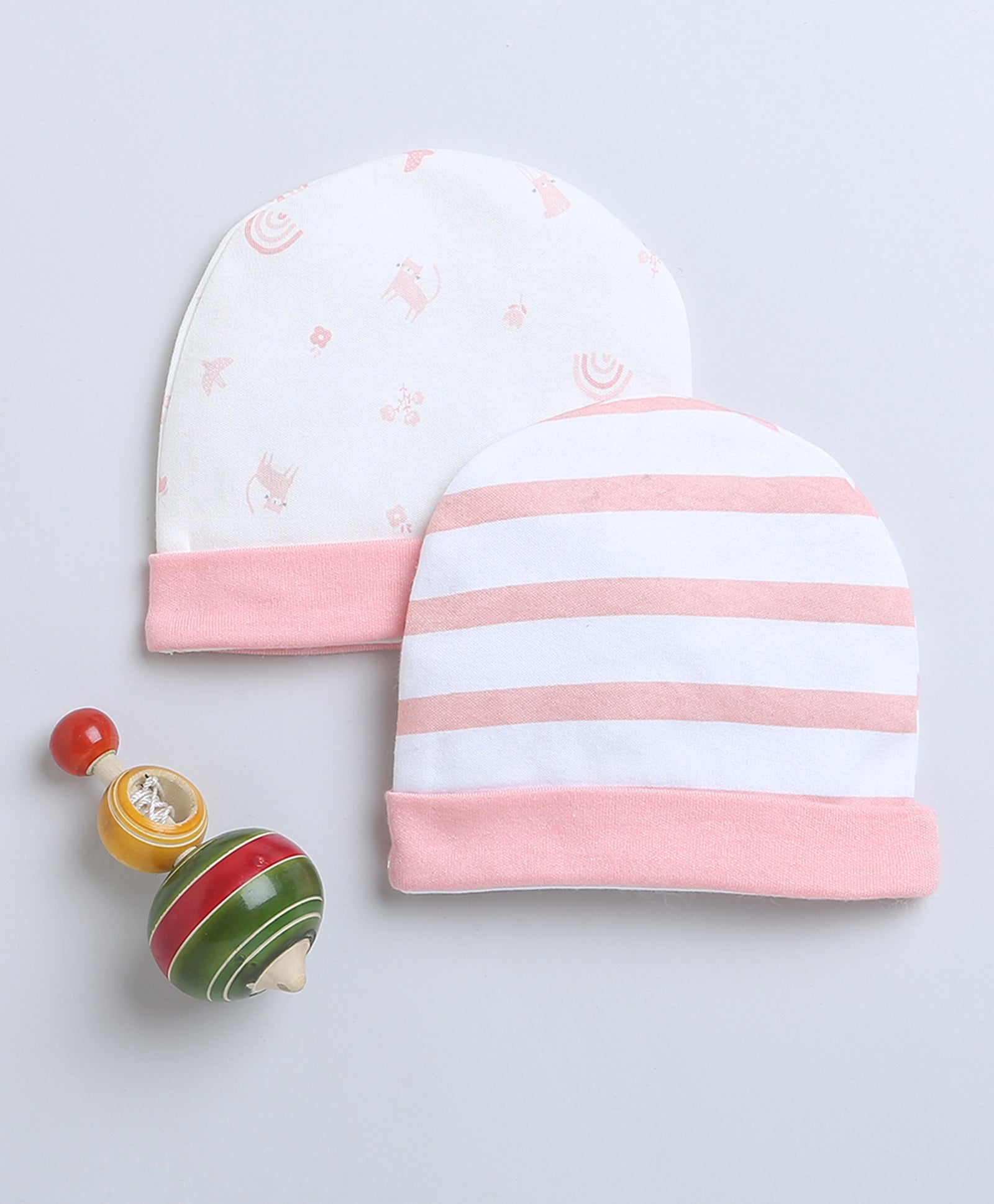 Peach & White Baby Girls Round Cap Pack Of 2