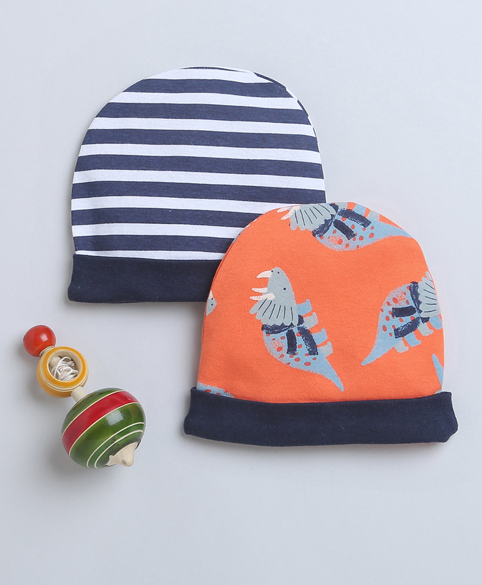 Navy & Orange Baby Boys Round Cap Pack Of 2