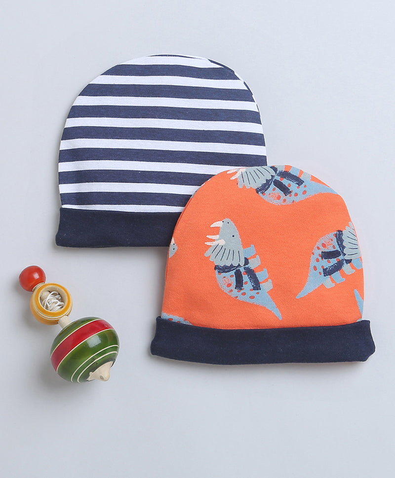 Navy & Orange Baby Boys Round Cap Pack Of 2