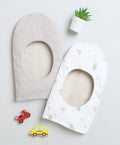 Beige & White Girls Cotton Reversible Monkey Cap Pack Of 2