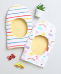 White & Yellow Girls Cotton Reversible Monkey Cap Pack Of 2