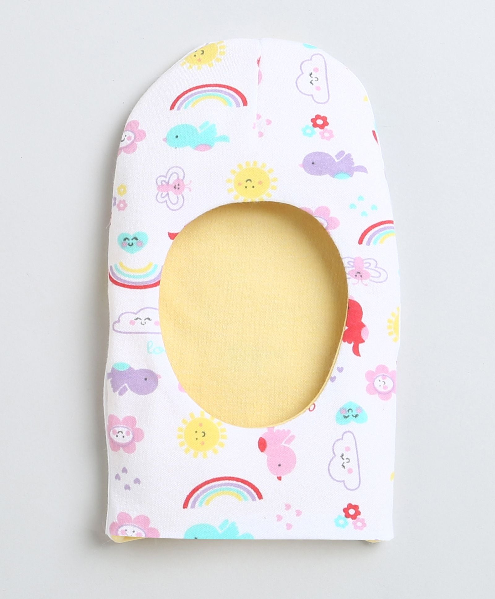 White & Yellow Girls Cotton Reversible Monkey Cap Pack Of 2