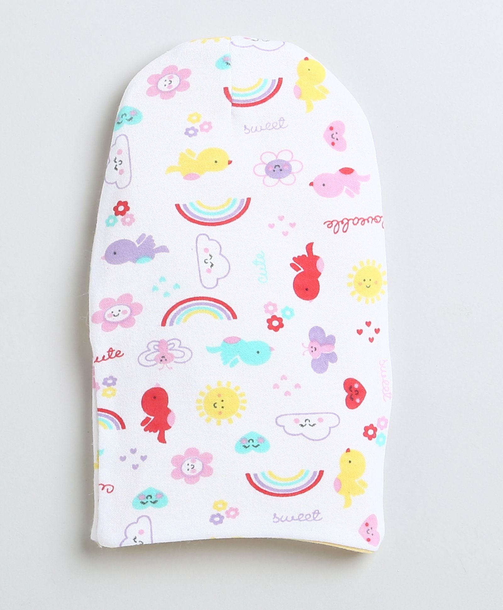 White & Yellow Girls Cotton Reversible Monkey Cap Pack Of 2