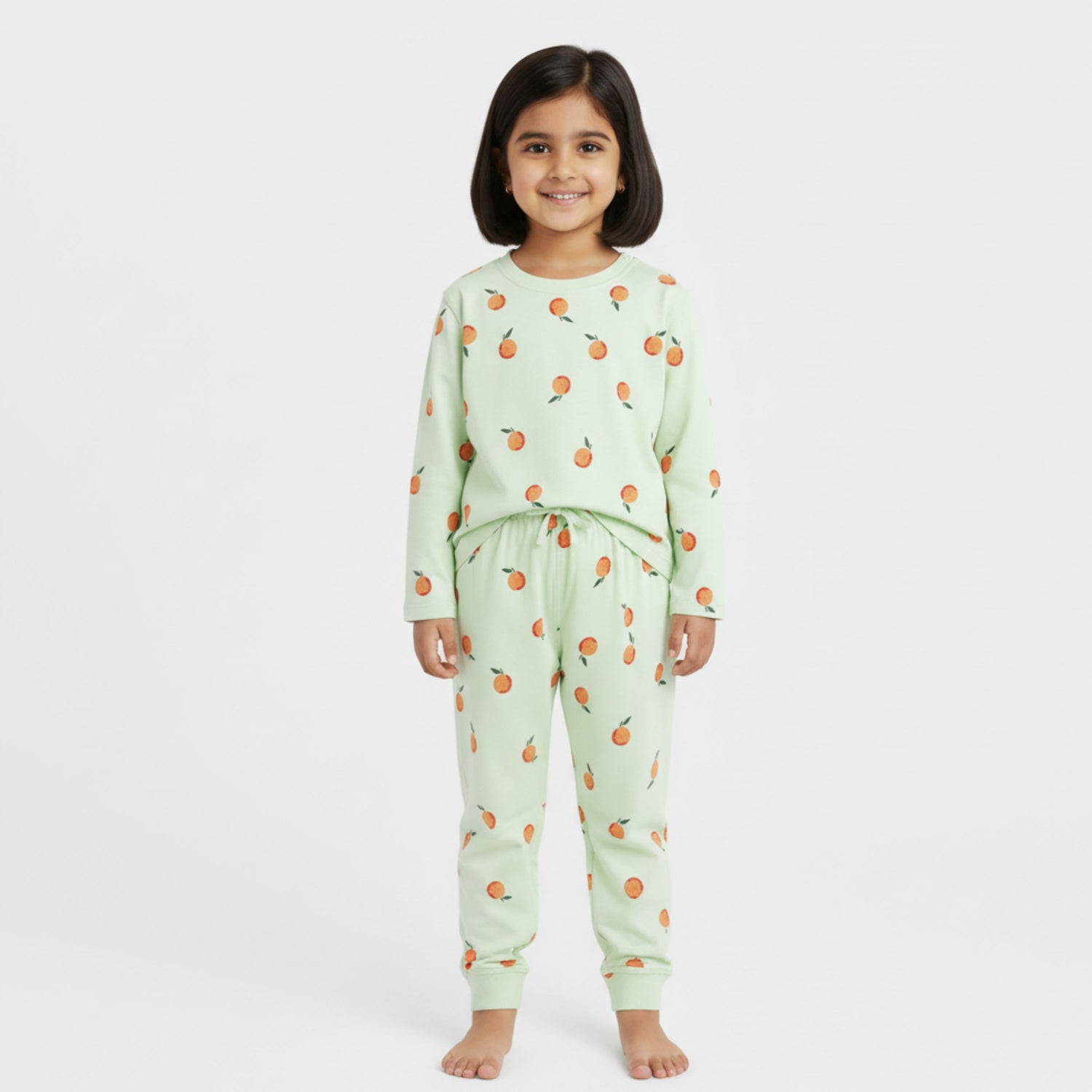 Multicolour Orange Bliss Print Cotton Full Sleeves T-Shirt & Pant Set