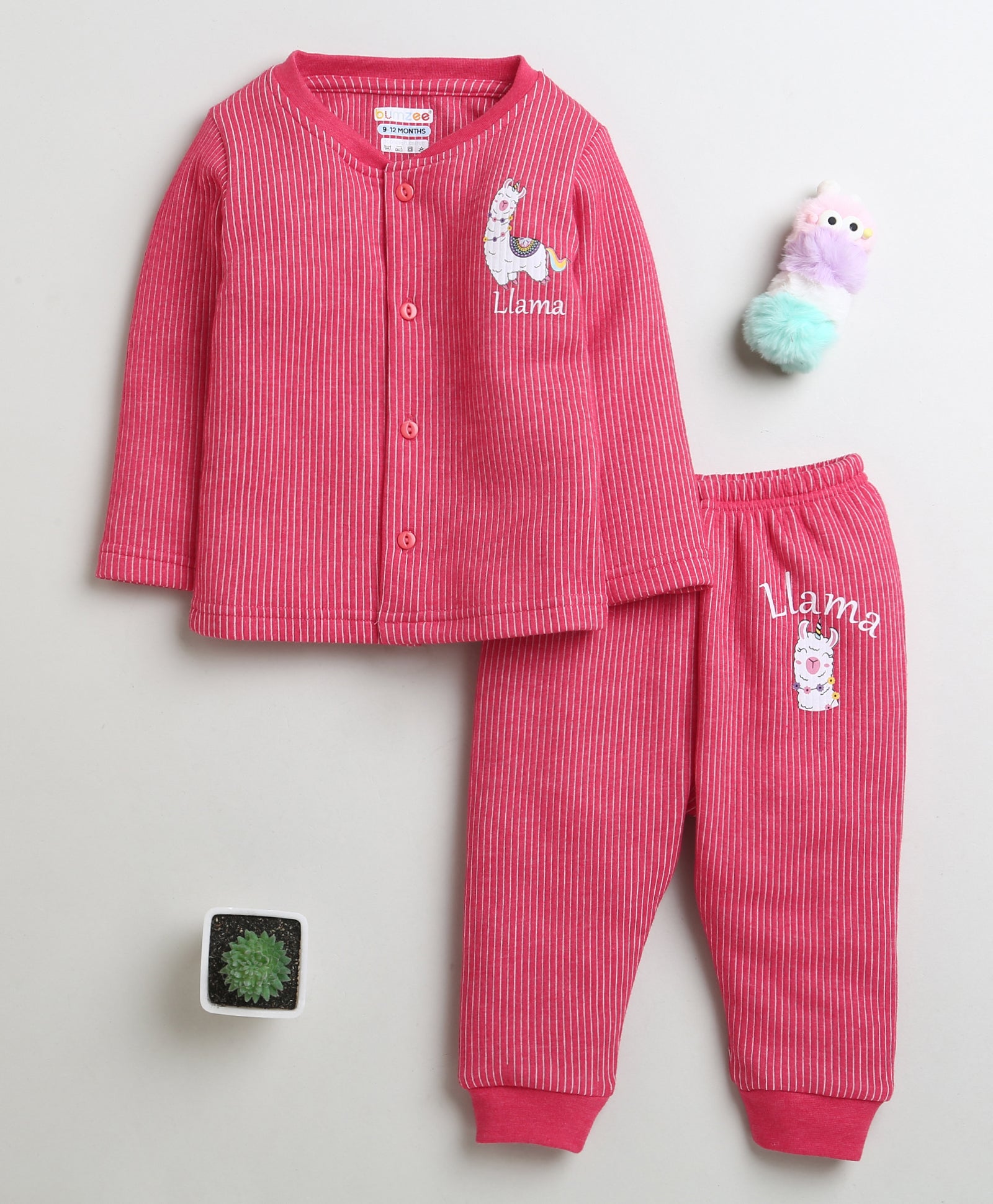 Dark Pink Full Sleeves Cotton Thermal Jabla & Jogger Set