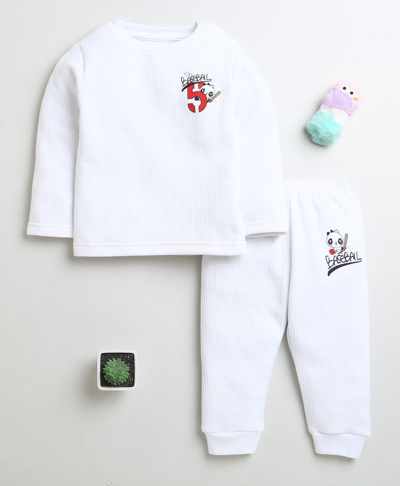 White Boys Full Sleeves Cotton Thermal T-Shirt & Jogger Set