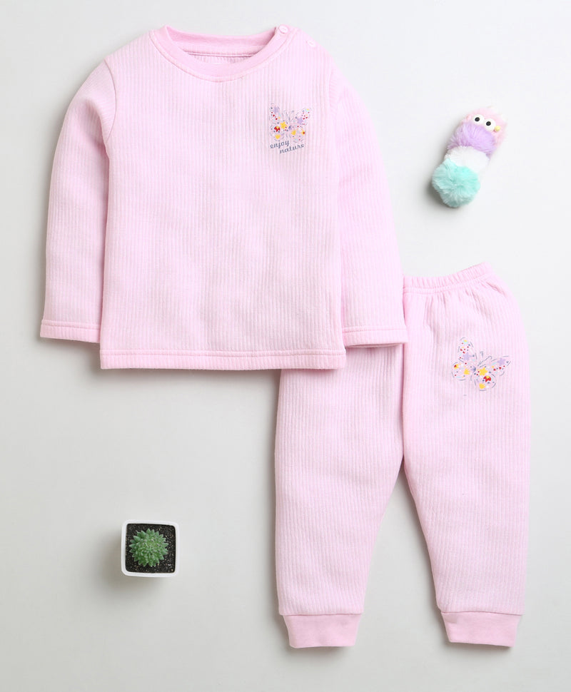 Pink Full Sleeves Cotton Thermal T-Shirt & Jogger Set