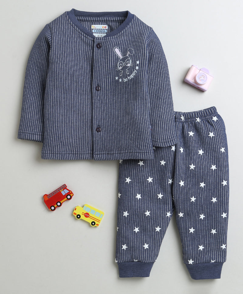 Charcoal Grey Boys Full Sleeves Cotton Thermal Jabla & Jogger Set