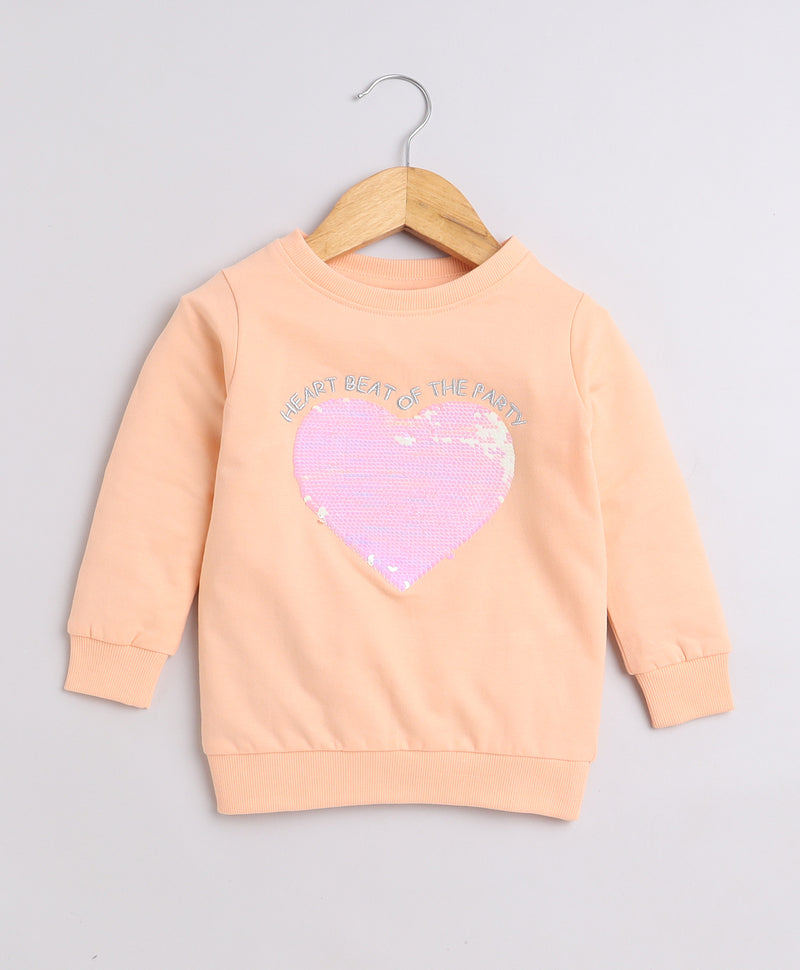 Peach Girls Full Sleeves Cotton Sweatshirt