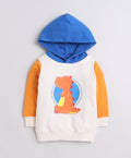 Beige & Orange Boys Full Sleeves Cotton Hooded Sweatshirt