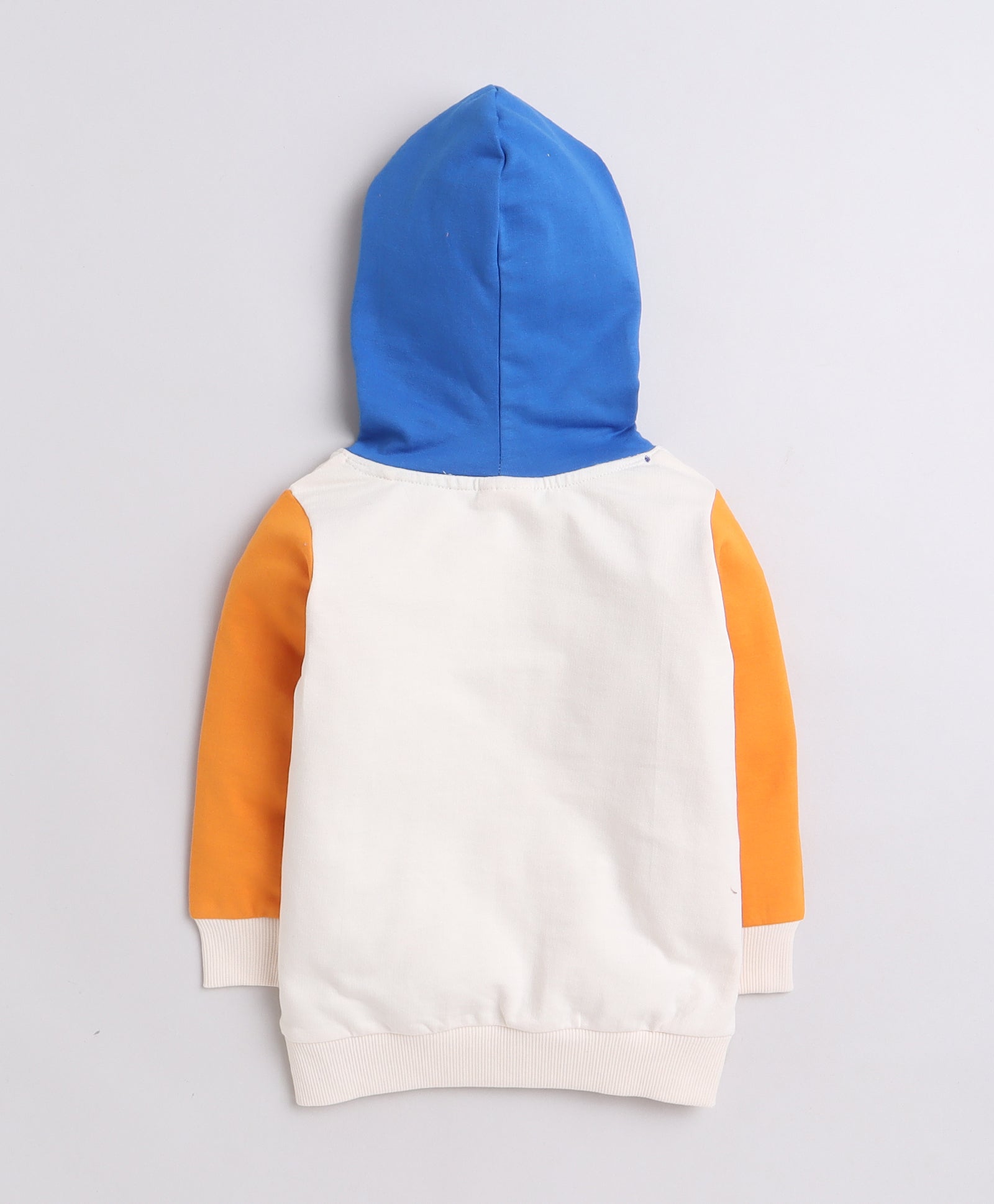 Beige & Orange Boys Full Sleeves Cotton Hooded Sweatshirt