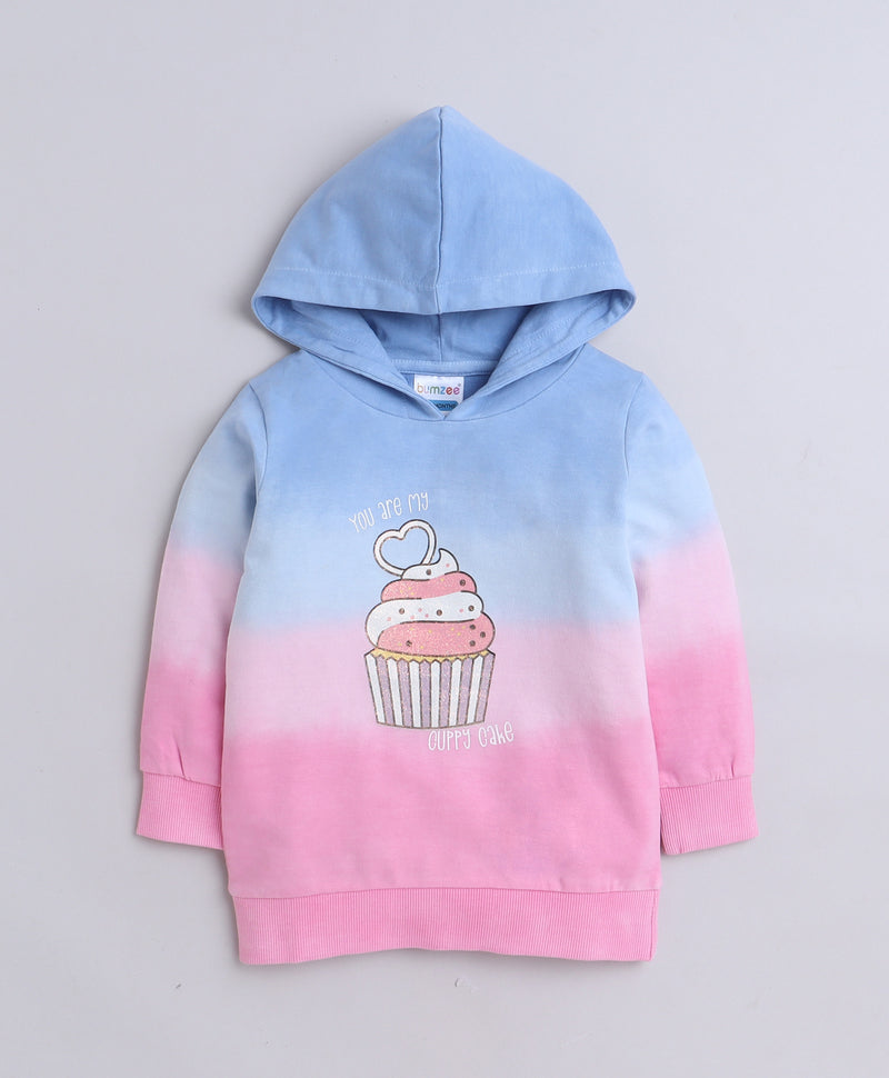 Pink & Blue Girls Full Sleeves Cotton Hooded Sweatshirt