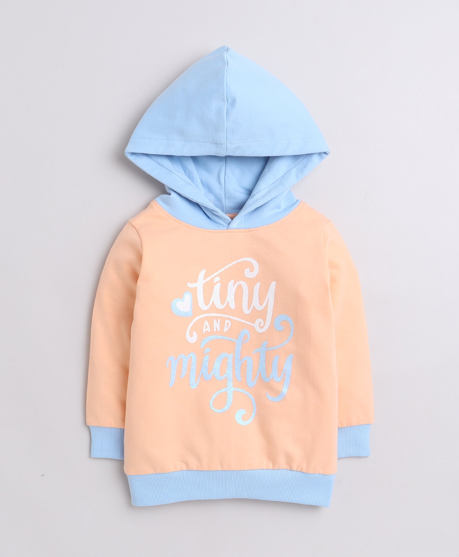 Peach & Blue Girls Full Sleeves Cotton Hooded Sweatshirt